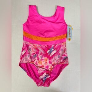 New! Cat & Jack Girls' Feathered Hearts Leotard Pink Size L 10/12